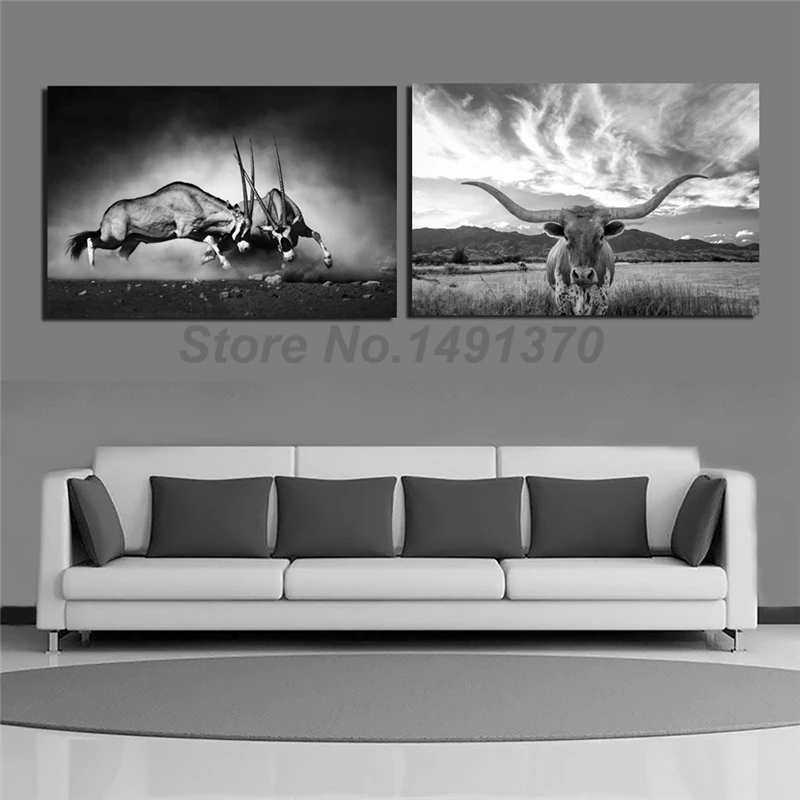 Булл стоя на пастбище крупным планом черно белый постер Сова Тигр Лев картины