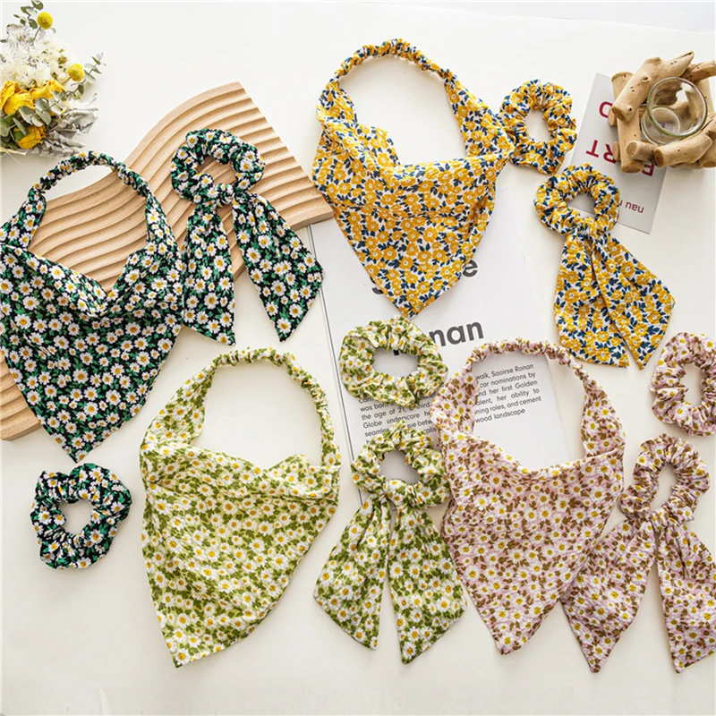 

Summer Spring Daisy Female Scrunchies Girls Bowknot Long Streamer Elastic Hair Band Vintage Hair Rope Pretty Hair Accessories