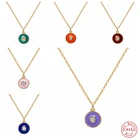 BOAKO 925 стерлингового серебра разноцветной эмалью круглый кулон ожерелья для женщин Циркон диск ожерелье с подвеской в виде вечерние, хорошее ювелирное изделие, подарок