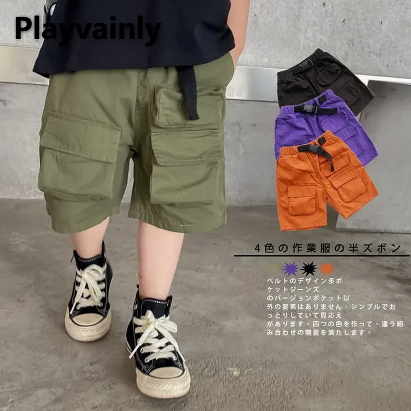 

2021 New Summer Boys shorts Elastic Waist Loose Leisure tooling Middle pants Children Clothes 2-10Y E100132