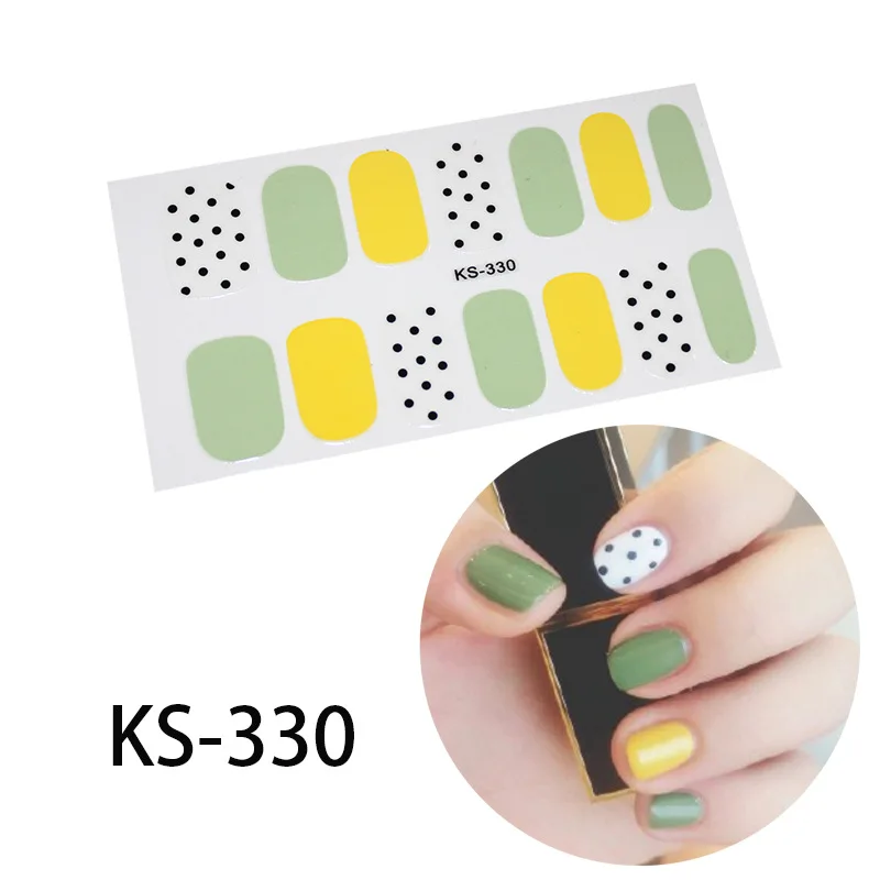 KS330 14 типсов, новые зеленые наклейки для ногтей авокадо, Модный Французский клей, полное покрытие, покрытие для ногтей, маникюр для беременных женщин и детей - Цвет: KS330