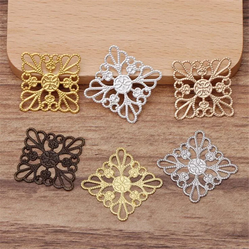 

SIXTY TOWFISH 100 Pieces DIY Jewelry Accessories 25mm Handmade Materials Charms Brass Flower Square Filigree Flower Slice