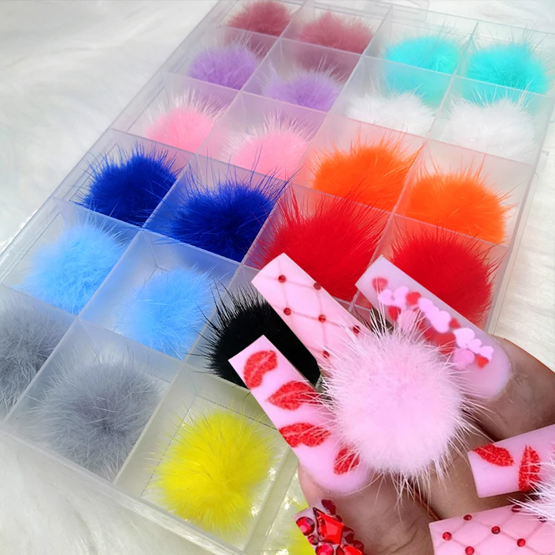 

24PCS/lot Cute Nail Art Pom Pom Magnetic Fur Balls Kit Detachable Nail Charms For DIY Manicure Supplies for Professionals
