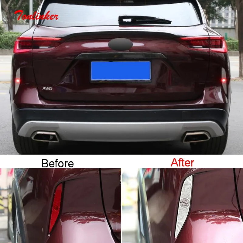 

Tonlinker экстерьер автомобиля задний противотуманный светильник крышка наклейки для INFINITI QX50 2018-20 стайлинга автомобилей из 2 предметов крышка из нержавеющей стали наклейки