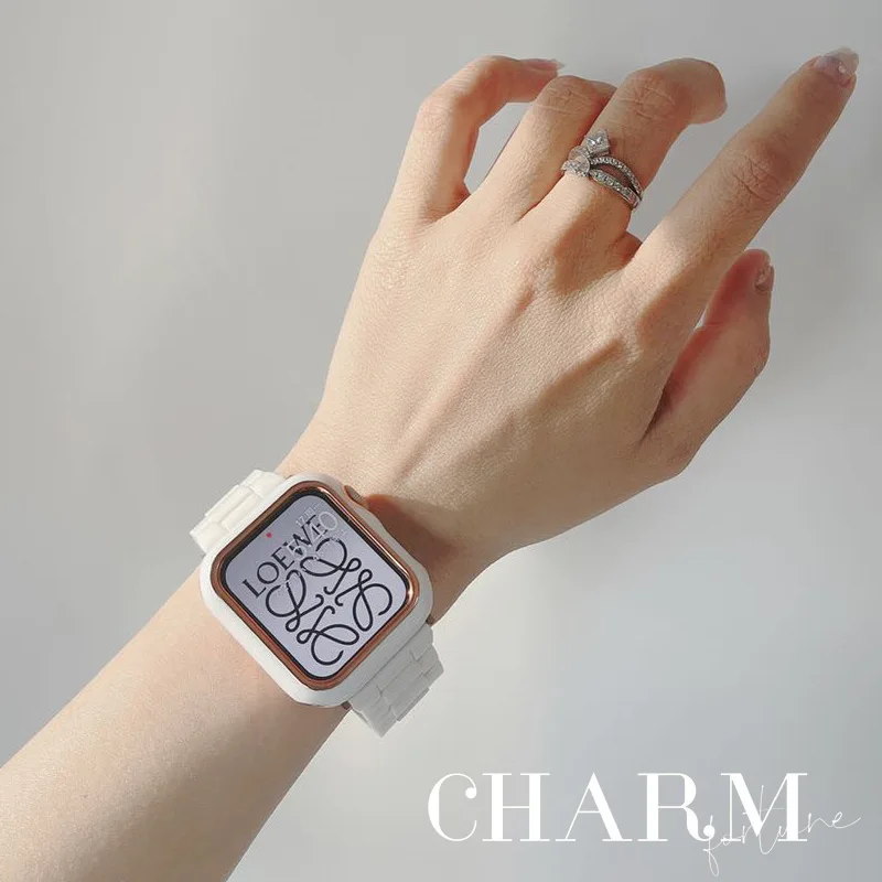 Resin strap + Tempered Glass Case for Apple Watch band 44mm 42mm 40mm 38mm correa Loop Watchband for iwatch 7 6 se series 5 4 3