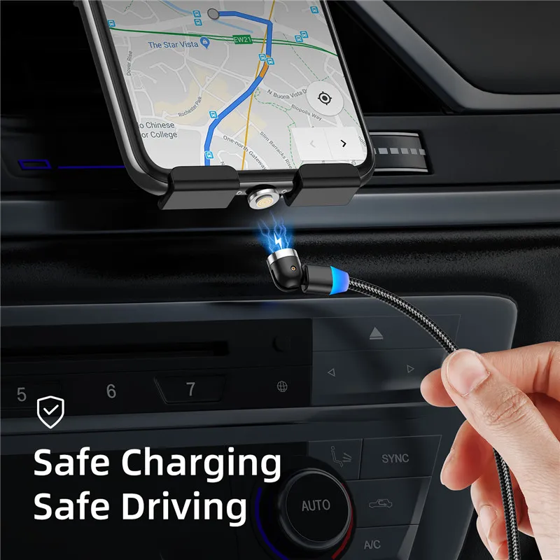 Магнитный кабель USLION Micro USB C 540 с вращением типа 3A для быстрой зарядки iPhone 11 Pro Max 8 7