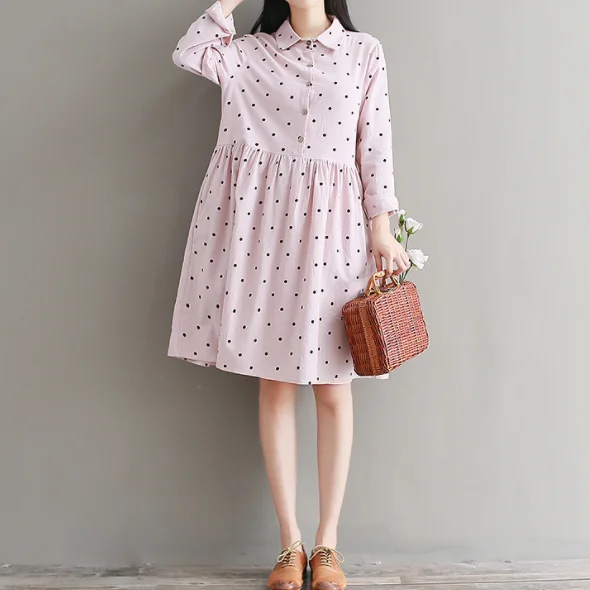 2020 весенне осеннее винтажное платье женское с длинным рукавом желтое хлопковое