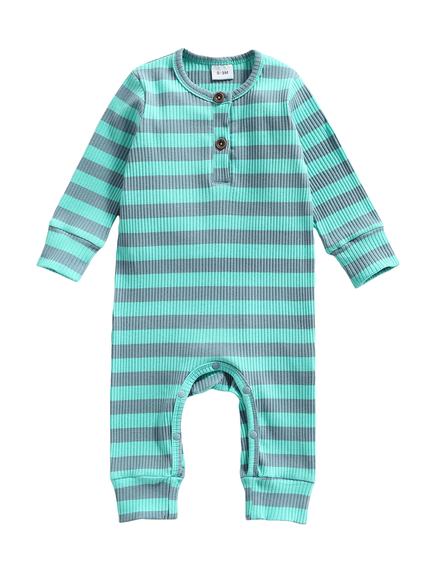 

Baby Long Sleeve Romper with Horizontal Stripes Print, Bottom Button Casual Style Spring Clothing