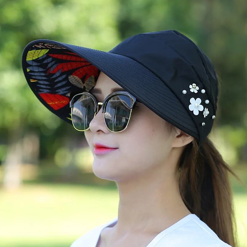 

Sun Hats for Women Visors Hat Fishing Fisher Beach Hat UV Protection Cap Black Casual Womens Summer Caps Ponytail Wide Brim Hat
