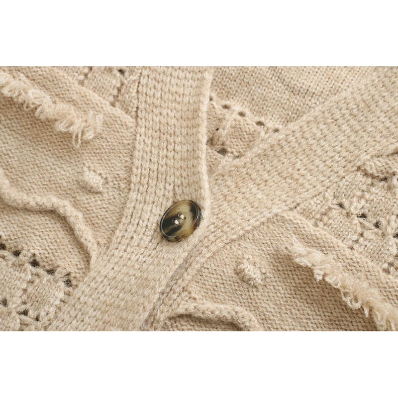 Women's sweater za 2020 cardigan ball decoration V-neck winter warm knitted single button casual striped |