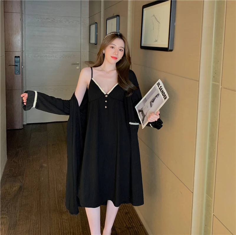 Women's New Pajamas Spring And Autumn Pit Cotton Comfortable Court Style Temperament Sling Nightgown Suit Home Service