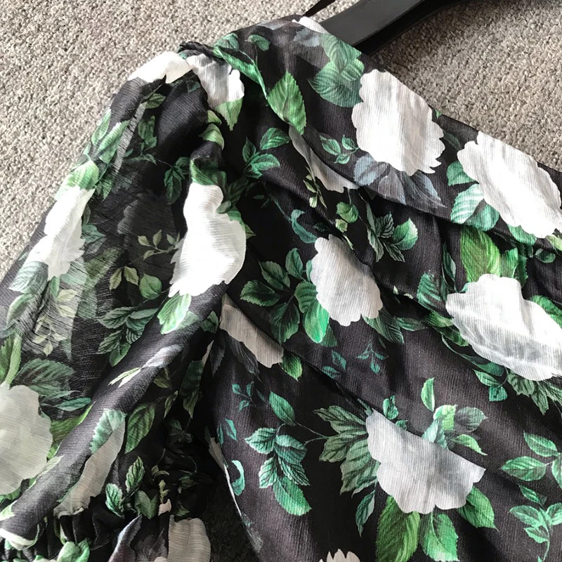 Женское платье с GALCAUR принтом, асимметричный воротник, Пышный рукав средней длины, высокая талия, на шнуровке, Мини платье для женщин, мода