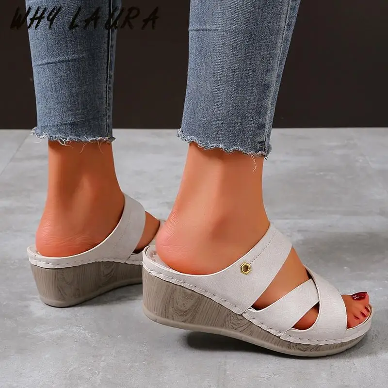 

2021 Women's Slipper Summer New Women's Solid Wedge Slipper Open toe Slipper Indoor Casual Comfortable Shoes