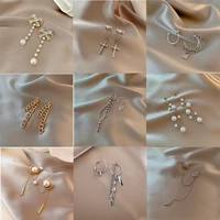 silver chain drop earrings pearl cross earrings rhinestones dangler inlaid irregular drop earrings women girl gifts for friends