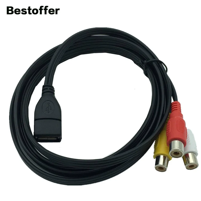 1 5 метра USB 2 0 A до 3 RCA Phono AV гнездовой разъем кабель Ведущий ПК ТВ AUX аудио видео