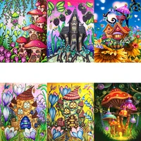 fsbcgt diy oil painting by numbers cartoon mushroom house picture home decor coloring by numbers flower girl handpainted gift
