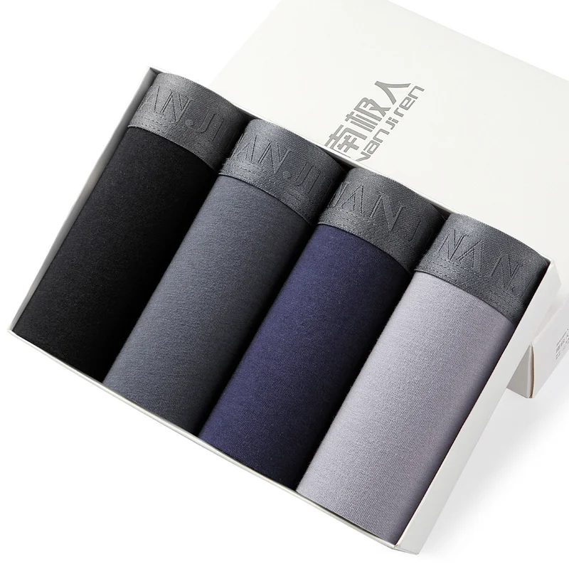 Трусы боксеры мужские 4 шт./лот хлопковые дышащие однотонные удобное нижнее белье