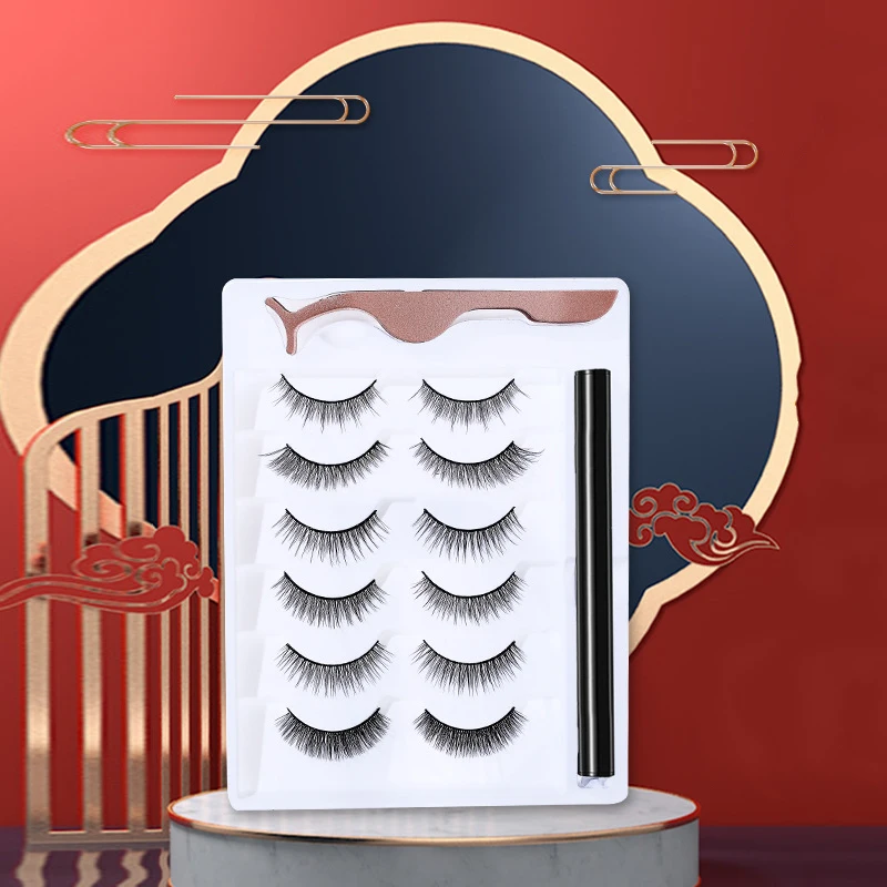 

6 Pairs Glue-free Magnetic False Fake Eyelashes Natural, Magic Pen Eyeliner With One Stroke To Absorb And Eyelash Extension
