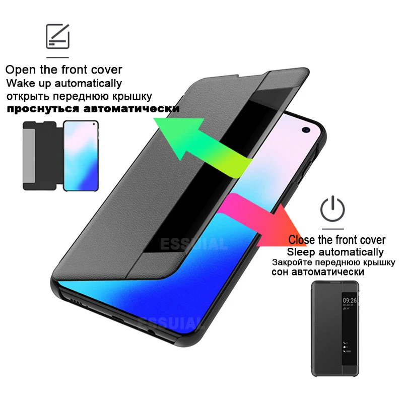 Чехол-книжка Smart View для Huawei P40/P30/P20 Pro/Lite Mate 30/20/10 Pro 20X P Plus Nova 3/3i Honor 20 Lite 8X 10 10i кожаный |