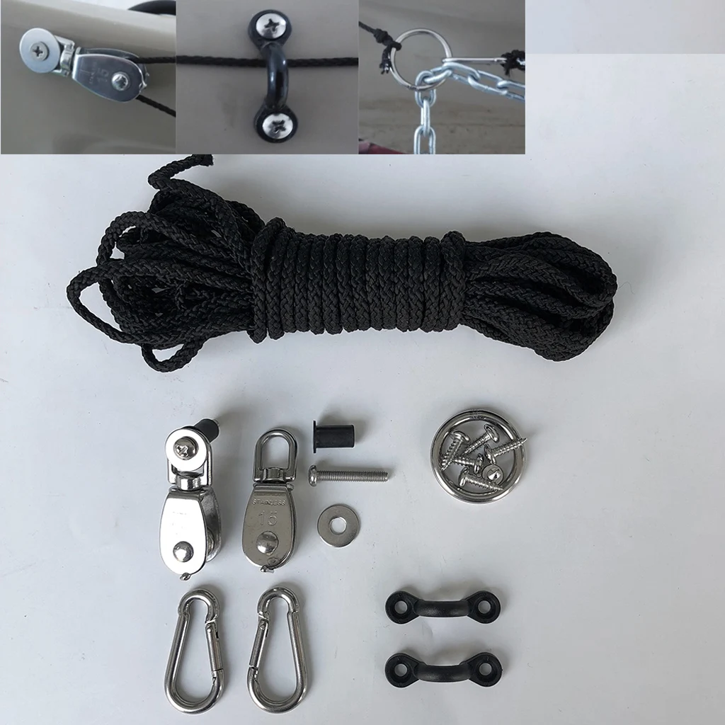 

Durable Kayak Canoe Anchor Trolley Kit Deck Loop Pad Eye Rope Pulley Hardware