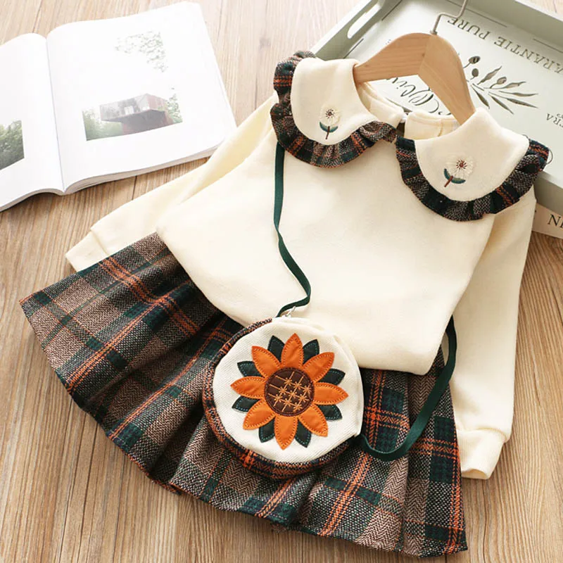 Повседневный Леопардовый свитер и юбка для маленьких девочек комплект из двух