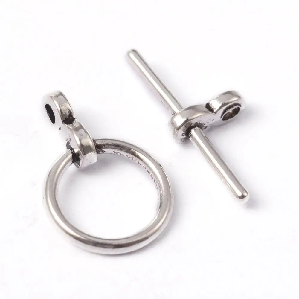 

20Set Tibetan Style Toggle Clasps, Donut, Silver Color, Donut: 12x1.5mm, Hole: 1.5mm; Bar: 8x19x1.5mm, Hole: 1.5mm