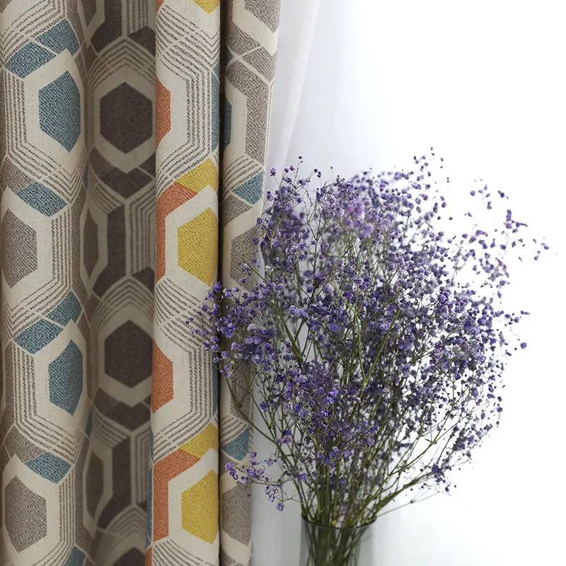 

Modern Curtains for Living Dining Room Bedroom Simple Cotton and Linen Fabric Printed CurtainTulle Finished ProductCustomization