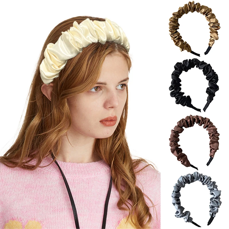 

Imitation Silk Ruched Headband Head Bezel Simple Solid Color Hairband Wrinkled Hair Hoop Bandana Headbands for Women Headwrap