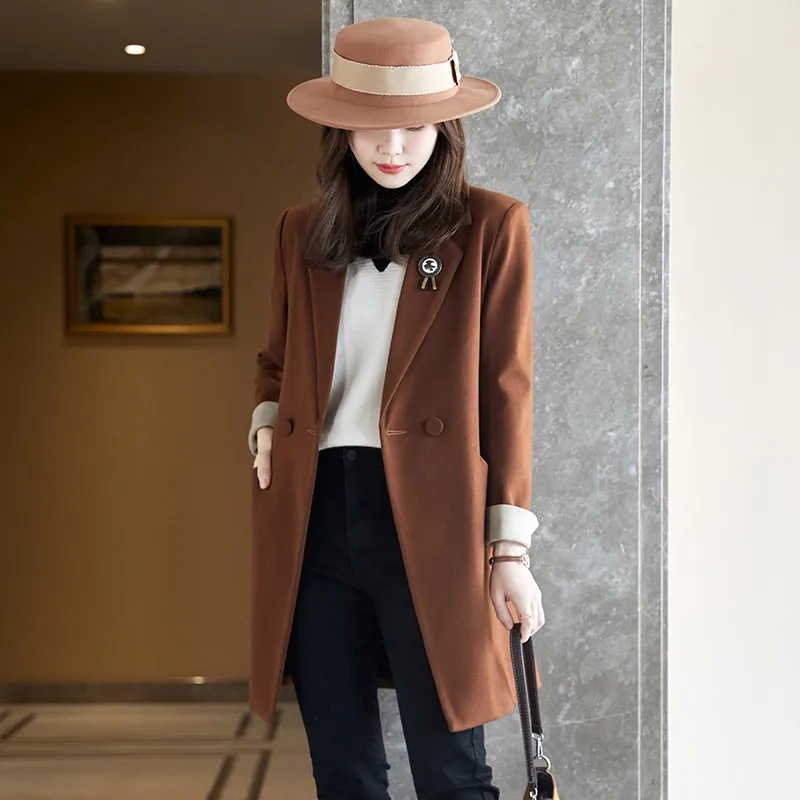 Women's tweed women's suit winter Korean medium long jacket suit coat long suit collar coat office work coat women's coat