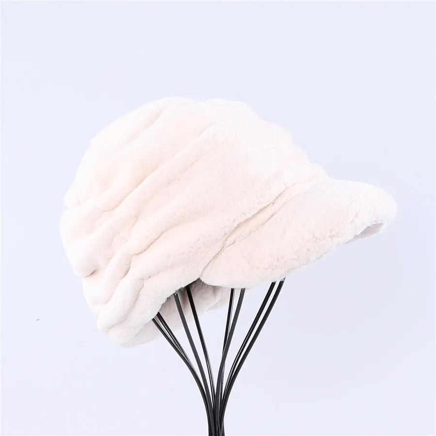 European Station Luxury Women's Real Rex Rabbit Fur Hats Lady Winter Warm Peaked Cap