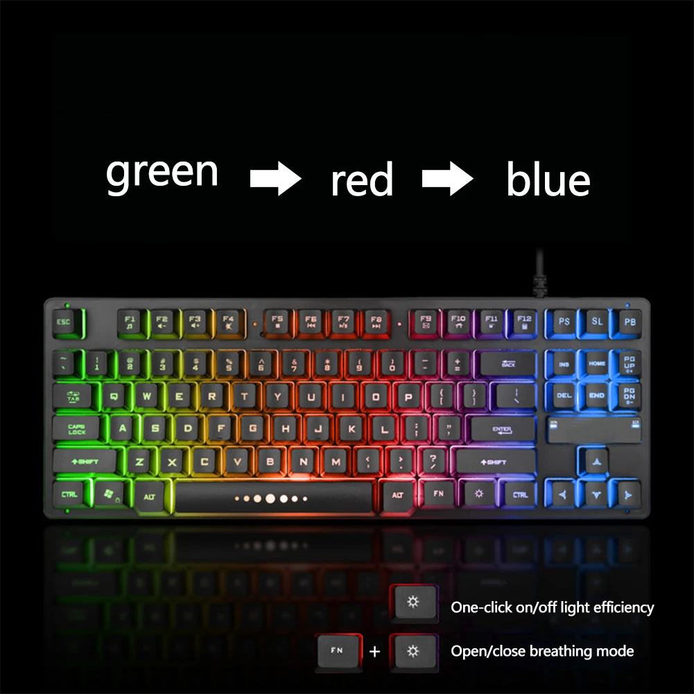 

Backlight Keyboard Mechanical Wired Home USB Easy Operate 87 Keys Anti Fade Clear Desktop Game Accessories Ergonomic