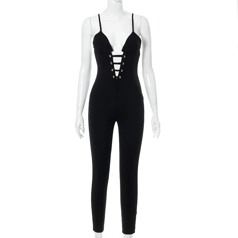

Summer Women Jumpsuits Body-Shaping Sexy V-neck Midnight Club Cleavage Backless Skinny One Piece Outfit Overalls Female Clothing