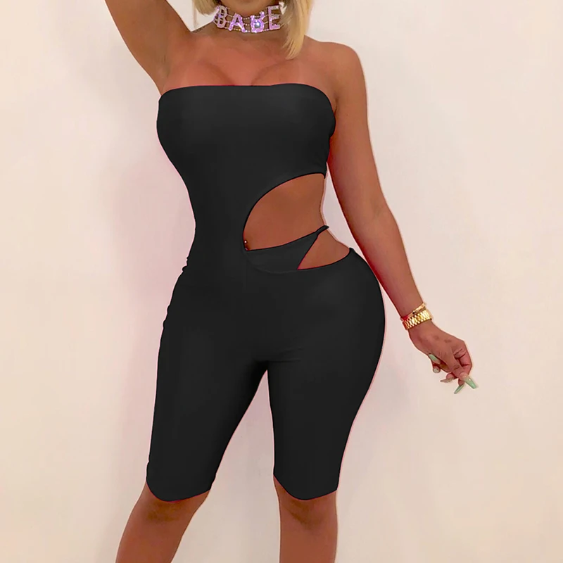 Без бретелек талия Выдалбливают твердые сексуальные комбинезоны для женщин Slash