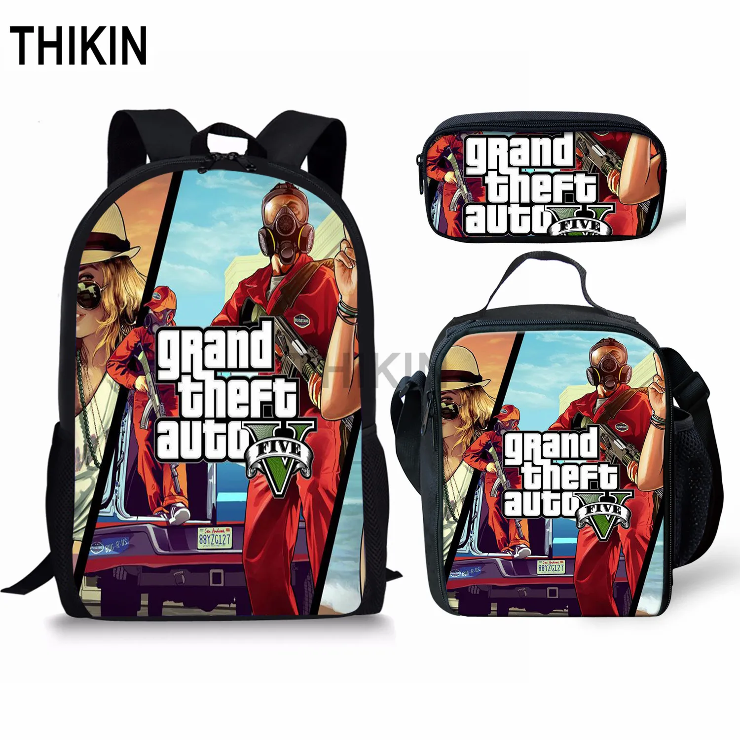 as picture THIKIN Grand Theft Auto школьные сумки для подростков мальчиков 3 шт./компл. сумки на плечо крутая игра GTA рюкзак комплект для детей; обувь для девочек; обувь для студентов; Mochila - Цвет: as picture