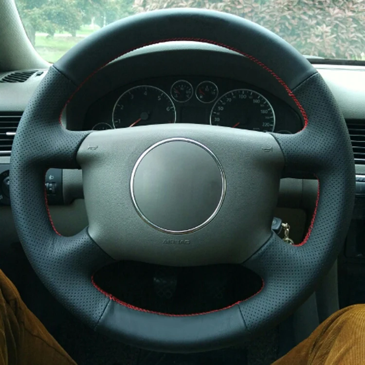 Черная кожаная ручная прошивка крышка рулевого колеса автомобиля для Audi A6 2000 - 2004