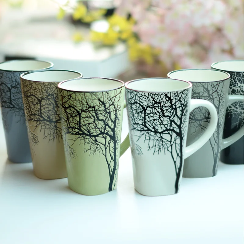 Простая керамическая чашка для воды большая емкость кружка с ложкой крышкой