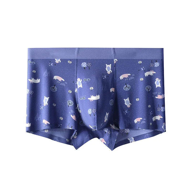 

TJ-TianJun Men Ice Ski Printing Boxer Underwear Thin Breathable Soft Mid Waist U-Shaped Inner Crotch Traceless Underpants Summer