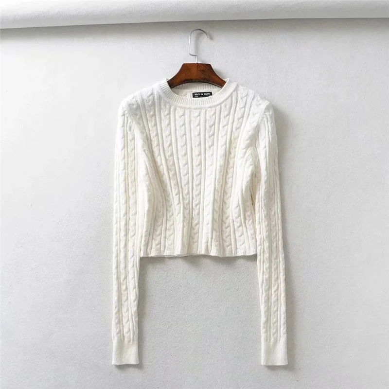 

2021 Spring Fashion New Retro Jacquard Round Neck Slim Short Long Sleeve Base Sweater Women's Top Trendy 462