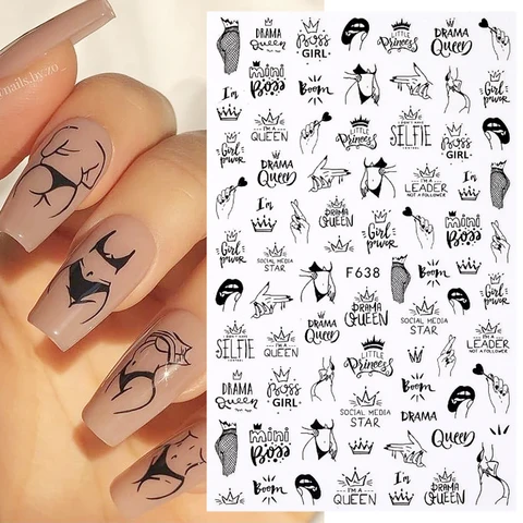 3D наклейки для ногтей сексуальная девушка эскиз абстрактные линии ногтей наклейки Дизайн ногтей Декор слайдеры Маникюр наклейки для ногтей маникюр