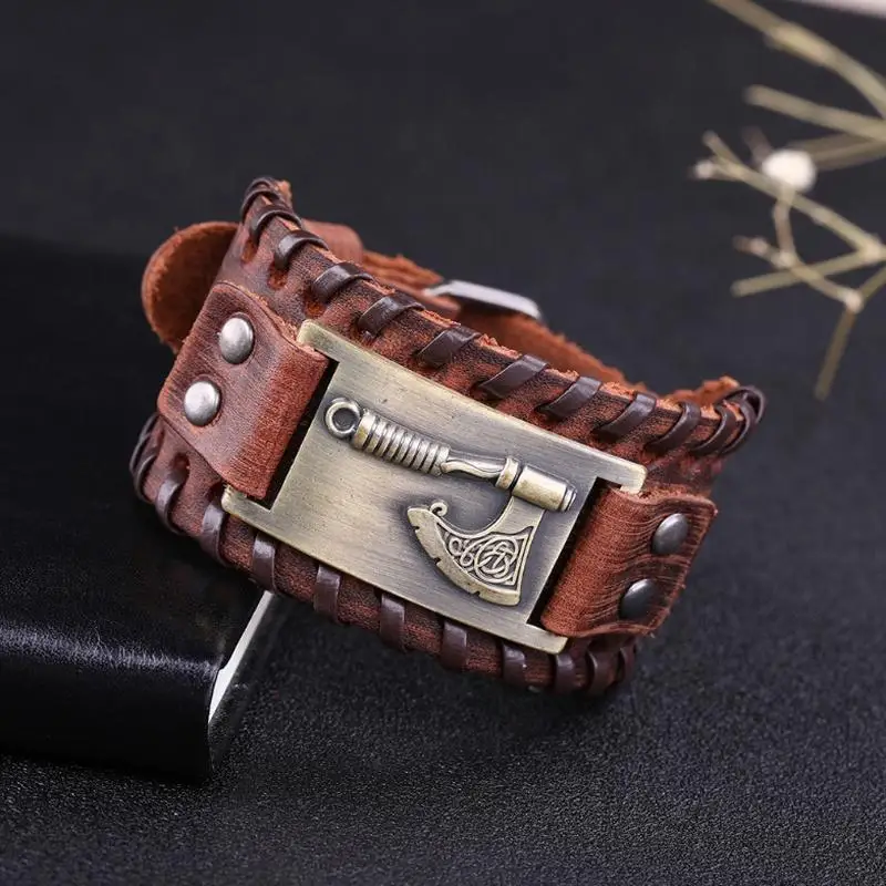 Браслет мужской кожаный регулируемый в стиле викингов|Гибкие браслеты| |