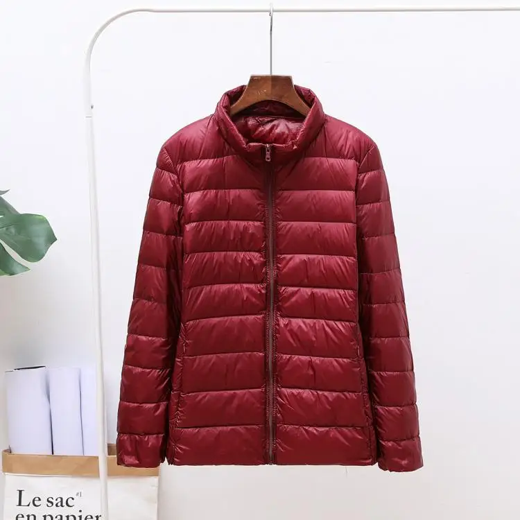 style2 wine red Ультра легкие куртки на утином пуху 90%, Женское зимнее пальто с капюшоном, теплая тонкая куртка с длинными рукавами 8XL, большие размеры, Женская Куртка jaqueta feminina - Цвет: style2 wine red
