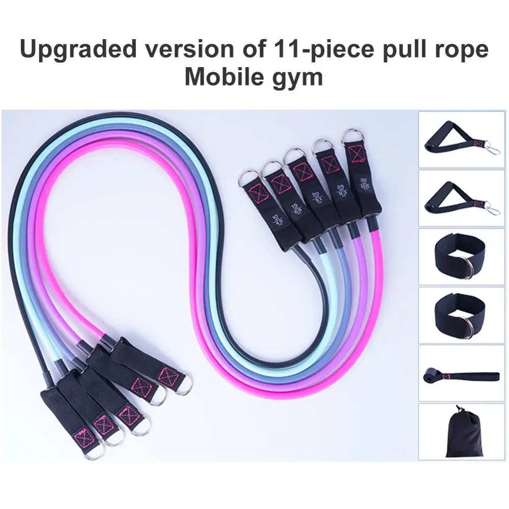 

11pcs/set Resistance Bands 100 LBS Fitness Gym Workout Pull Rope Yoga Latex Tube Sports Elastic Rubber Expander Tape Bands Kit