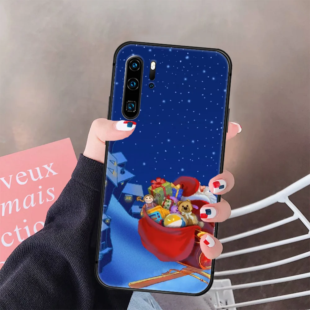 

Cartoon Cute Merry Christmas Santa Phone Case Cover Hull For Huawei P8 P9 P10 P20 P30 P40 Lite Pro Plus Smart Z 2019 black Etui