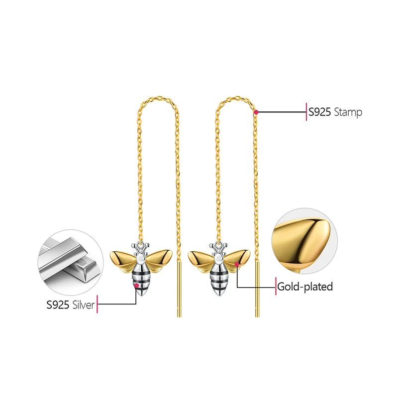 Lotus Fun Lovely Honey Bee Dangle Earrings Real 925 Sterling Silver Handmade Designer Fine Jewelry for Women Bijoux | Украшения и