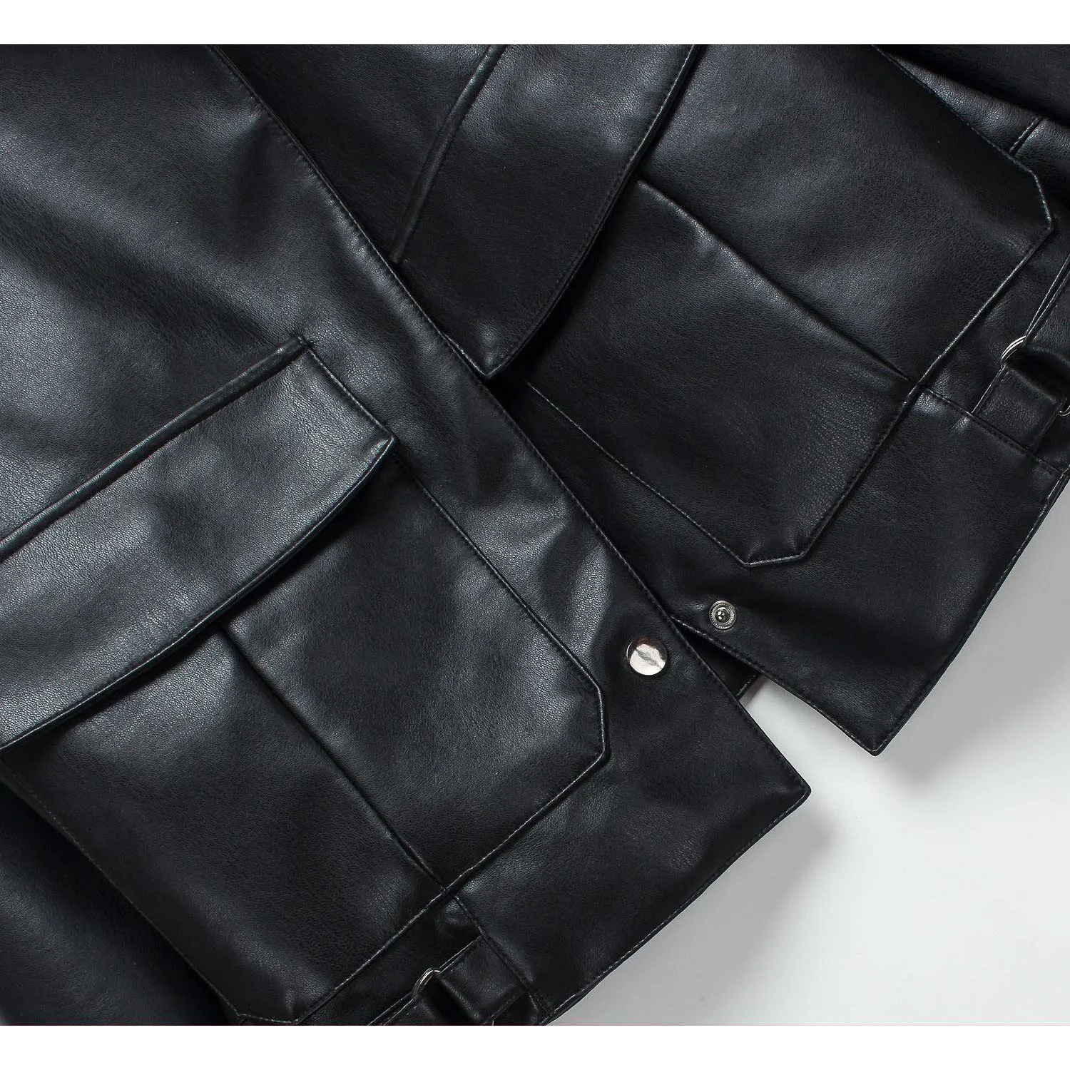 

Spring Autumn Pu Leather Jacket Female Mandarin Collar Pocket Locomotive Office Short Coat Ladies Bomber Leather Jackets Women