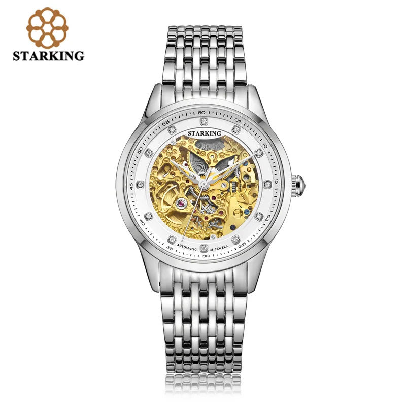

STARKING Golded Automatic Mechanical Skeleton Watch Men Geneva 2019 New Arrival Luxury Brand Genuine Leather Strap Retro Watch