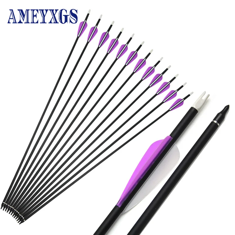 

6/10pcs 32inch Archery Mixed Carbon Arrow Spine 500 with Rubber Feather ID 6.2m for Compound/ Recurve Bow Hunting Shooting