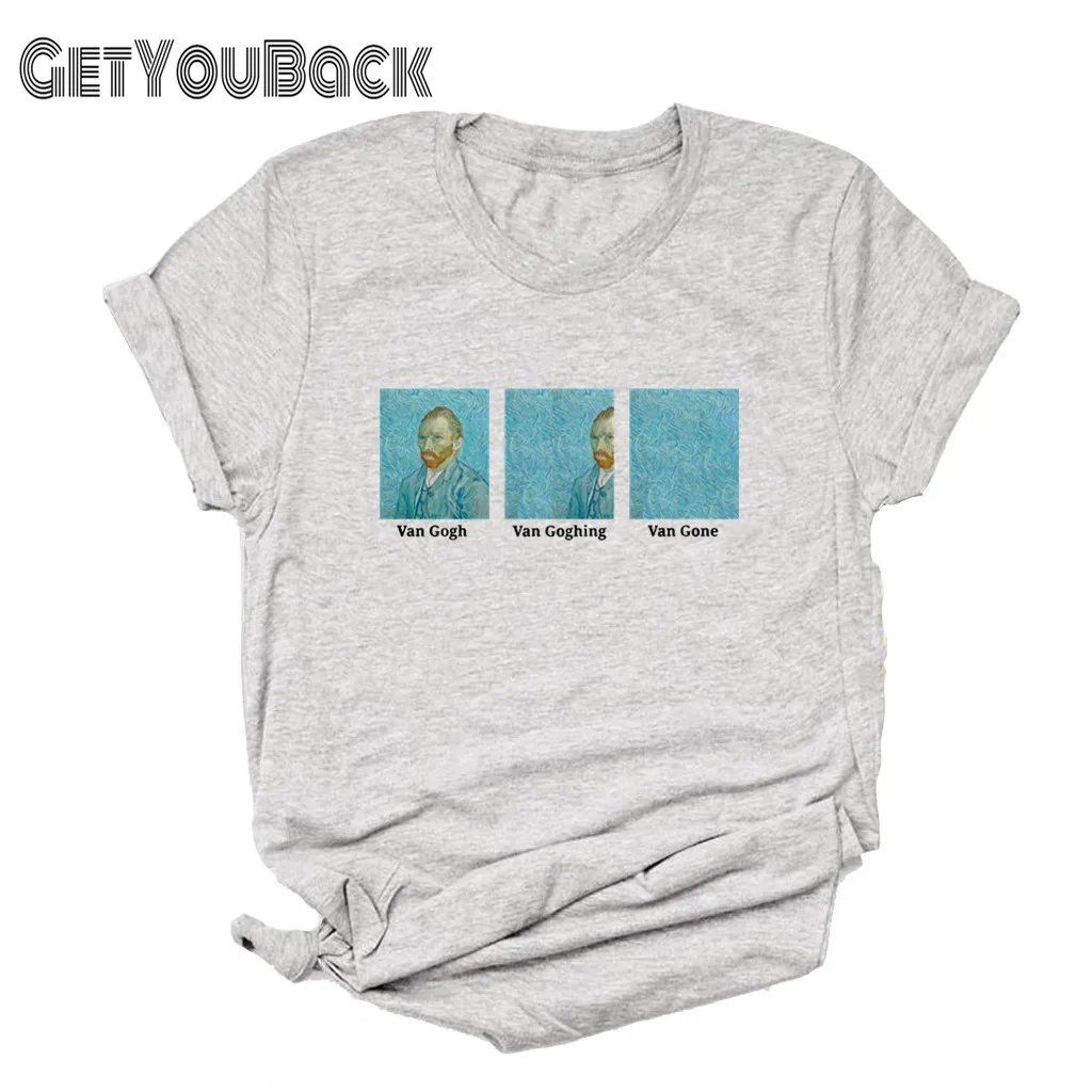 Футболка Ван Гог гогин Гон забавная Черная Женская с круглым вырезом топы в стиле
