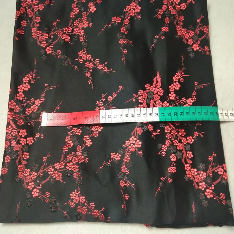 Жаккардовая ткань с цветком сливы Pretty черная красная жаккардовая 50 х72 см|Ткань| |