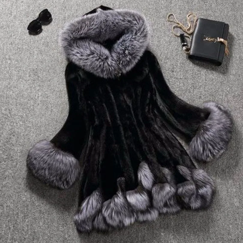 Женская Шуба большого размера зимняя шуба из искусственного меха норки 2020